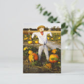 Carte Postale Épouvantail d'Halloween en champ citrouille (Debout devant)