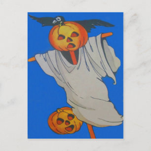 Carte Postale Épouvantail Jack O' Lantern Citrouille Fantôme