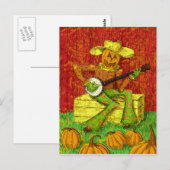 Carte Postale Épouvantail jouant à la peinture banjo (Devant / Derrière)