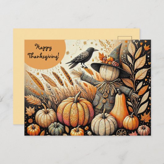 Carte Postale Épouvantail modifiable Corbeau et citrouilles Acti (Devant / Derrière)
