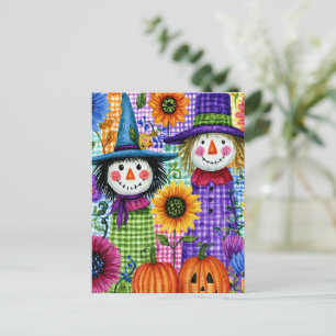 Carte Postale Épouvantails et citrouilles, Halloween,