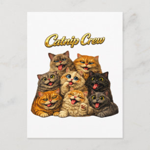 Carte Postale Équipage de l'herbe à chat Mignon Drôle Visages de