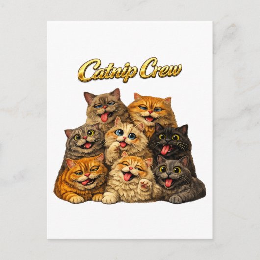 Carte Postale Équipage de l'herbe à chat Mignon Drôle Visages de (Devant)