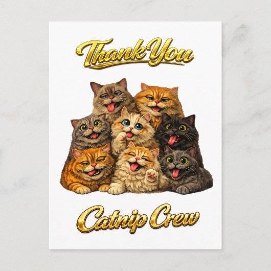 Carte Postale Équipage de l'herbe à chat Mignons Visages de Chat (Devant)