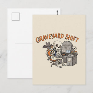 Carte Postale Équipe de nuit squelette de bureau drôle Halloween