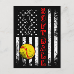 Carte Postale Équipe de softball drapeau américain Vintage drôle