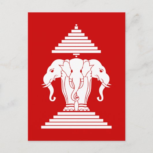 Carte Postale Erawan Trois éléphant en tête Lao / Laos Drapeau (Devant)