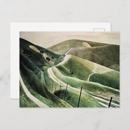 Carte Postale Eric Ravilious - Chalk Paths, célèbre oeuvre d'art (Devant / Derrière)