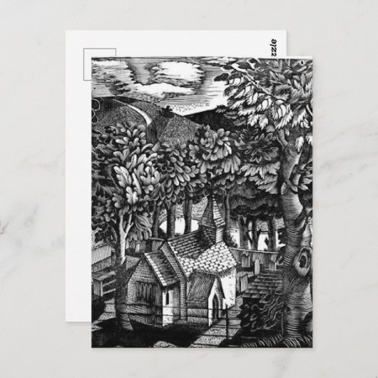 Carte Postale Eric Ravilious - Église sous une colline (Devant / Derrière)