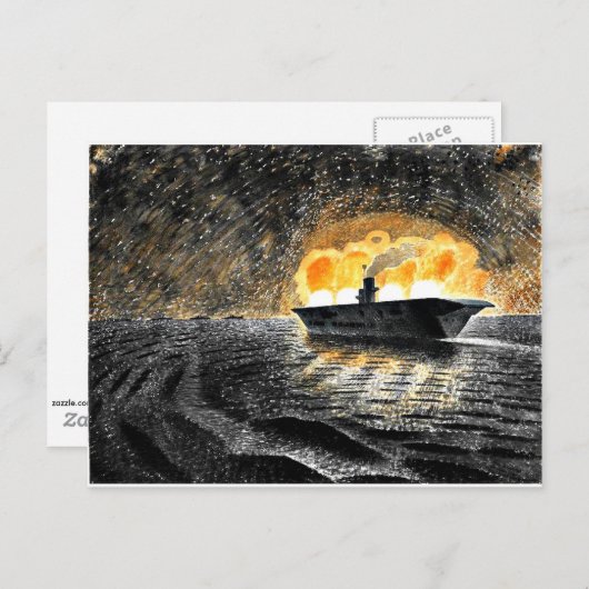 Carte Postale Eric Ravilit, HMS Ark Royal en action (Devant / Derrière)