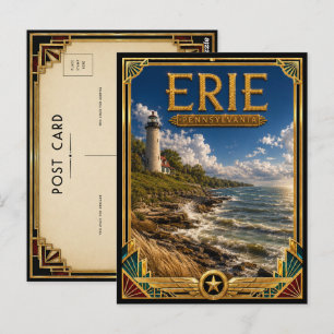 Carte Postale Érié Pennsylvanie Art Déco doré d'époque