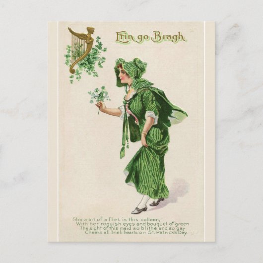 Carte Postale Erin Go Bragh Dame avec Bouquet de Shamrocks (Devant)