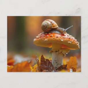 Carte Postale Escargot au-dessus du champignon scène nature mign