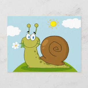 Carte Postale Escargot avec fleur dans sa bouche sur une colline