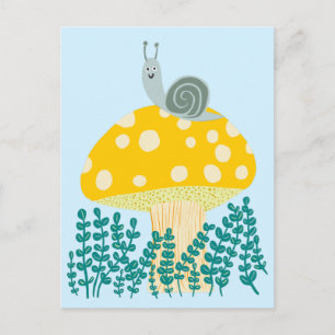 Carte Postale Escargot de Whimsical sur Cute de Champignons Magi