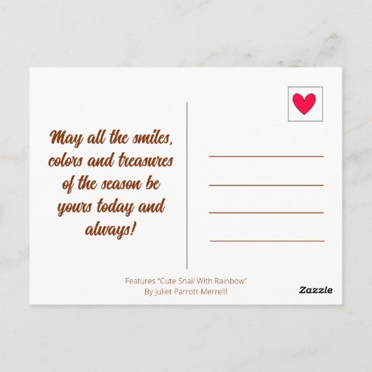 Carte Postale Escargot mignon Avec Arc-En-Ciel Et Tombe De Feuil (Dos)