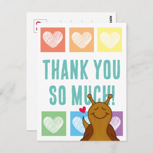 Carte Postale Escargot Mignon Cœur Arc-en-Ciel Merci (Devant / Derrière)