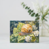 Carte Postale Escargot sur bois de pin peinture aquarelle (Debout devant)