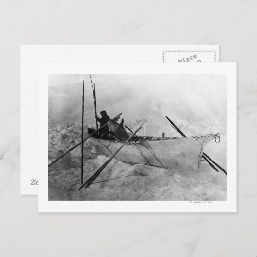 Carte Postale Eskimo en bateau fait avec des peaux appelé Omiak (Devant / Derrière)