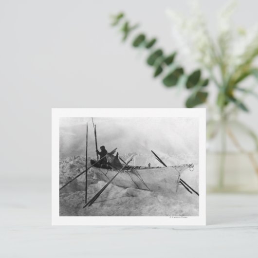 Carte Postale Eskimo en bateau fait avec des peaux appelé Omiak (Debout devant)