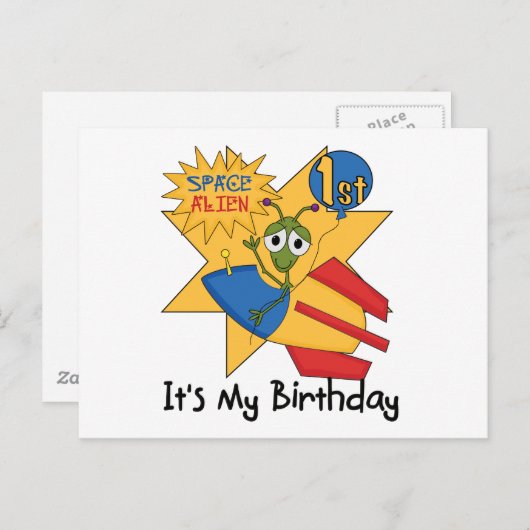 Carte Postale Espace Alien 1er Anniversaire Tshirts et cadeaux (Devant / Derrière)