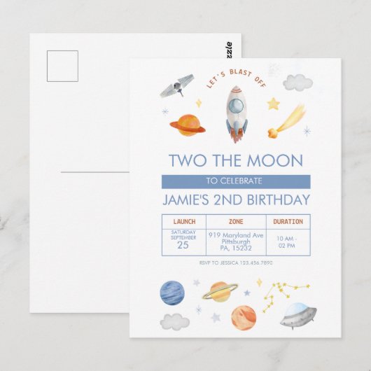 Carte Postale Espace cosmique Fête Astronaute 2e Anniversaire (Devant / Derrière)