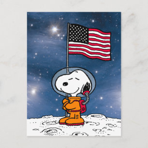 Carte Postale ESPACE   Snoopy avec astronaute du drapeau