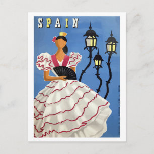 Carte Postale Espagne, illustration, fille en costume folkloriqu