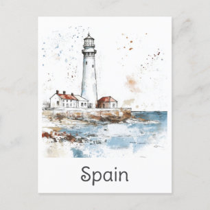 Carte Postale Espagne Phare Côte Aquarelle Voyage espagnol
