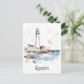 Carte Postale Espagne Phare Côte Aquarelle Voyage espagnol (Debout devant)