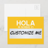 Carte Postale Espagnol Bonjour Mon Nom Est ... Personnalisable  (Devant / Derrière)