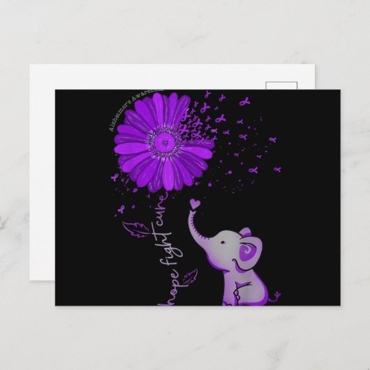 Carte Postale Espoir Combat Éléphant Mignon Alzheimer Ruban Viol (Devant / Derrière)