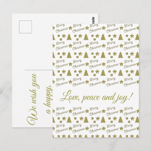 Carte Postale Esprit de Noël - étoiles d'or, arbres de Noël (Devant / Derrière)