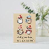 Carte Postale Esprits neigeux : Chouettes dans la chaleur de l'h (Debout devant)