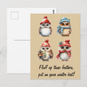 Carte Postale Esprits neigeux : Chouettes dans la chaleur de l'h (Devant / Derrière)