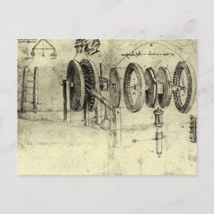 Carte Postale Esquisse technique de Leonardo da Vinci d'une roue