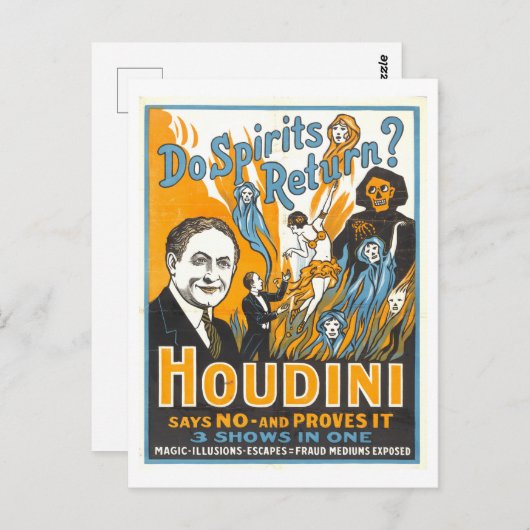 Carte Postale "Est-ce que les esprits reviennent ? Houdini dit n (Devant / Derrière)