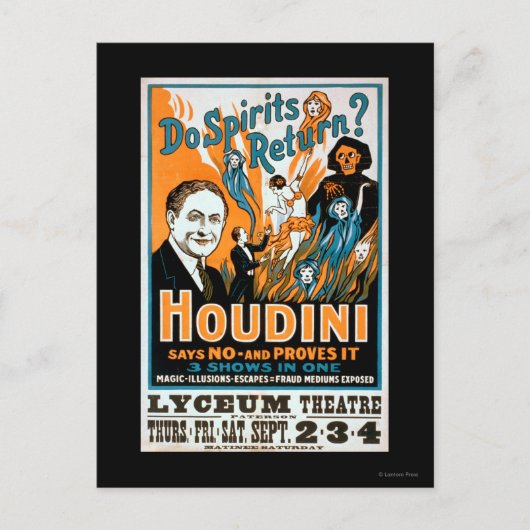 Carte Postale Est-ce que les esprits reviennent ? Houdini Dit NO (Devant)