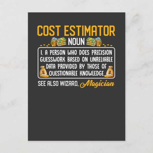 Carte Postale Estimateur des coûts amusant Définition de l'emplo (Devant)