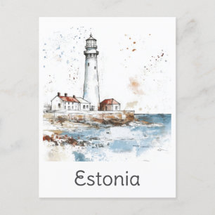 Carte Postale Estonie Phare Côte Aquarelle Baltique Voyage