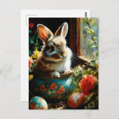 Carte Postale Estrébunny avec oeufs peints et fleurs (Devant / Derrière)