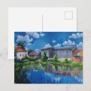Carte postale et œuvre d'art représentant un paysa