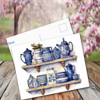 Étagère de cuisine vintage bleue et blanche pour l