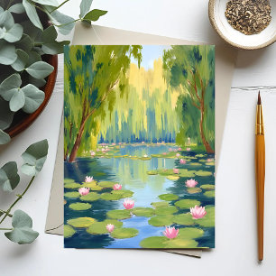 Carte Postale Étang de fleurs de lotus   Nature aquarelle verte
