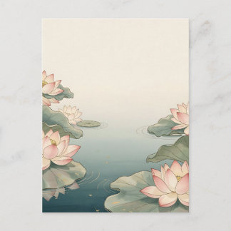 Carte Postale Étang de fleurs de lotus roses sérénité zen