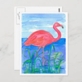 Carte Postale Étang de grenouille Flamant rose (Devant / Derrière)