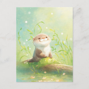 Carte Postale Étang de loutre aquarelle joyeuse lis
