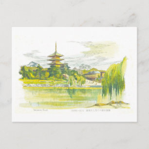 Carte Postale Étang vintage de Sarusawa, Nara, Japon