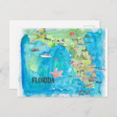 Carte Postale État de Floride USA Impression d'art fin Rétro Vin (Devant / Derrière)