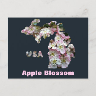 Carte Postale État du Michigan et fleurs d'Apple
